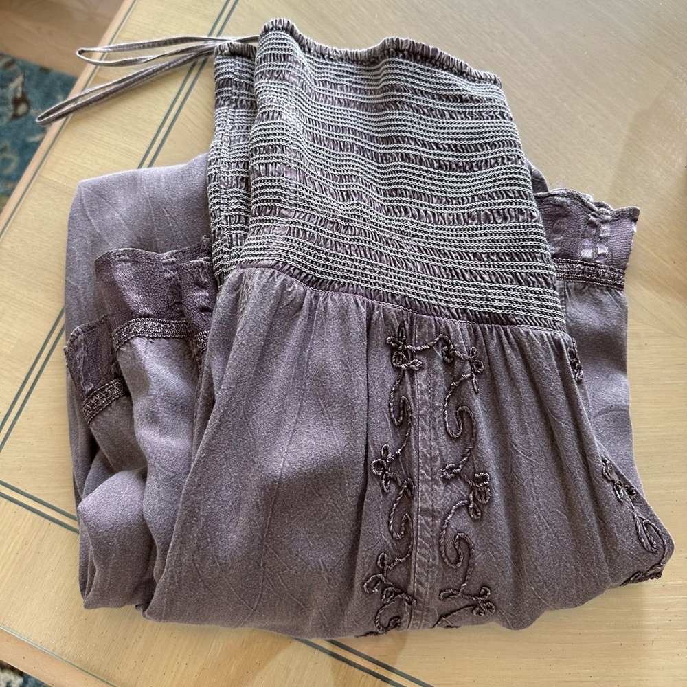 NWOT Strapless Tube Top Maxi Dress Embroidered Plum Sz XL Fits Most - Picture 9 of 9